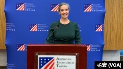 2022年11月29日,美国在台协会(AIT)处长孙晓雅(Sandra Oudkirk)举办就任迄今第二场记者会(美国之音特约记者杨安摄影)。