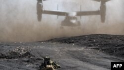 日本自卫队与美国海军陆战队在富士山附近的御殿场市地区举行联合军演。（2022年3月15日）