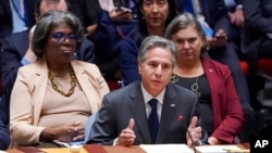 美国国务卿布林肯2022年9月22日在联合国安理会高级别会议上就乌克兰局势发表讲话。