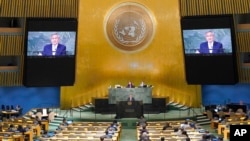 ၇၇ ကြိမ်မြောက် ကုလအထွေထွေညီလာခံမှာ ထိုင်း ဒုတိယဝန်ကြီးချုပ်နဲ့ နိုင်ငံခြားရေးဝန်ကြီး Don Pramudwinai မိန့်ခွန်းပြောစဉ်။( စက်တင်ဘာ ၂၄၊ ၂၀၂၂၂)