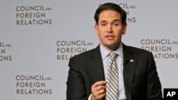 被候任美国总统特朗普提名的国务卿候选人马克·鲁比奥在美国外交关系协会发表讲话（资料照，2015年5月13日）