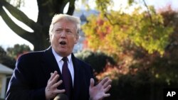 特朗普总统在离开白宫前往佛罗里达之前对媒体讲话。(2018年11月20日)