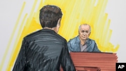 法庭速写画显示赫德利在芝加哥一联邦法庭上