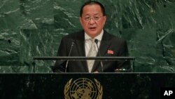 朝鲜外相李勇浩在联合国总部第72届联大上发言。(2017年9月23日)