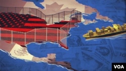 资料图片:图片显示美国的版图边境竖起围栏,意寓美国的贸易战。