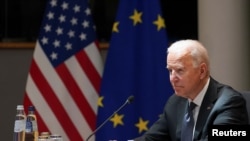 美国总统拜登在布鲁塞尔出席美欧峰会。(2021年6月15日)