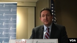 美国国务院东亚事务局台湾协调处处长何乐进2019年3月14日在美台关系研讨会上发表讲话(美国之音钟辰芳拍摄)