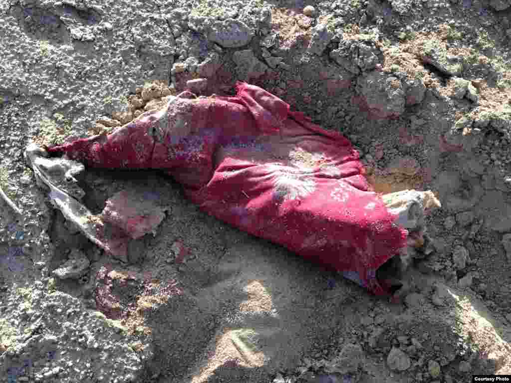 因为沙漠干燥,这被子埋在沙子里,揭开来,被子的花色都很清楚。(图片:艾晓明提供)