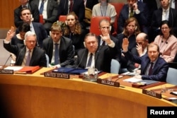 美国国务卿蓬佩奥等人在联合国安全理事会会议上投票表决委内瑞拉问题(2019年1月26日)