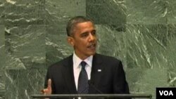 美国总统奥巴马对联大演说(美国之音视频截图)