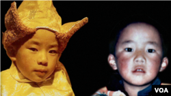 合成图片:两个年龄相仿的藏族男孩根敦确吉尼玛(右)和坚赞诺布卷入班禅喇嘛转世灵童风波。1995年,达赖喇嘛宣布根敦确吉尼玛为新的班禅喇嘛,这名时年六岁的男童随后被中国当局带走,从此失去音信。北京另立坚赞诺布为班禅喇嘛。