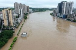 四川省内江市的沱江在连续的暴雨之后。(2020年8月18日)