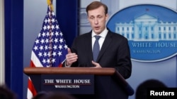 资料照:白宫国家安全顾问沙利文在白宫简报会上(2021年10月26日)