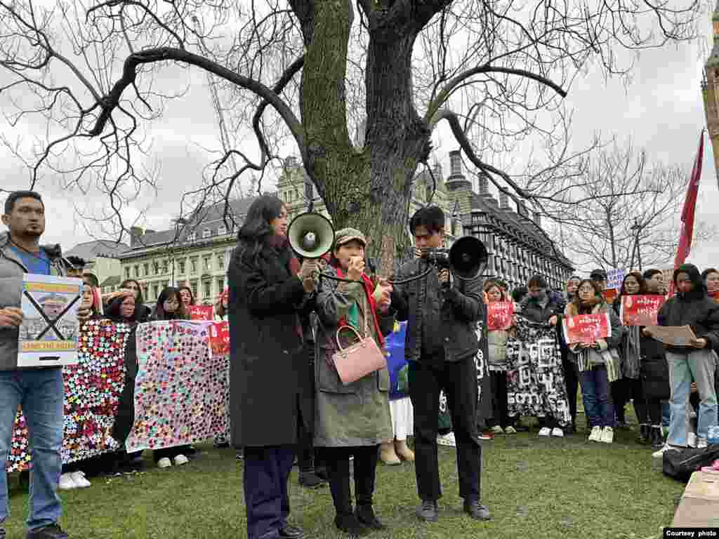 ယူကေနိုင်ငံ လန်ဒန်မြို့တော်မှာ ဒီနေ့ကျင်းပတဲ့ စစ်တပ်အာဏာသိမ်း ၄ နှစ်ပြည့် ဆန့်ကျင်ဆန္ဒပြပွဲ မြင်ကွင်း။ ဖေဖေါ်ဝါရီ ၁၊ ၂၀၂၅ (Photo credit: NUG office, UK)