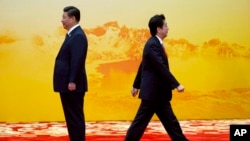 在北京APEC峰会上日本首相安倍晋三从中国主席习近平身边走过