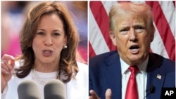 Kombinasi foto Capres partai Demokrat Kamala Harris (kiri) dan Capres partai Republik Donald Trump