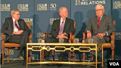 前美国家安全顾问哈德利(左),麦克法兰(中)与艾伦(右)在美中关系研讨会上(2016年6月27日)