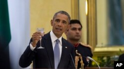 Tổng thống Hoa Kỳ Barack Obama phát biểu tại phủ tổng thống ở New Delhi, Ấn Độ, ngày 25/1/2015.