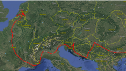 范士贵的欧洲走线路径示意图(由美国之音特约记者李北平制作)。