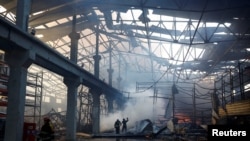 乌克兰首都基辅一座仓库遭俄罗斯导弹袭击。(2023年12月29日)