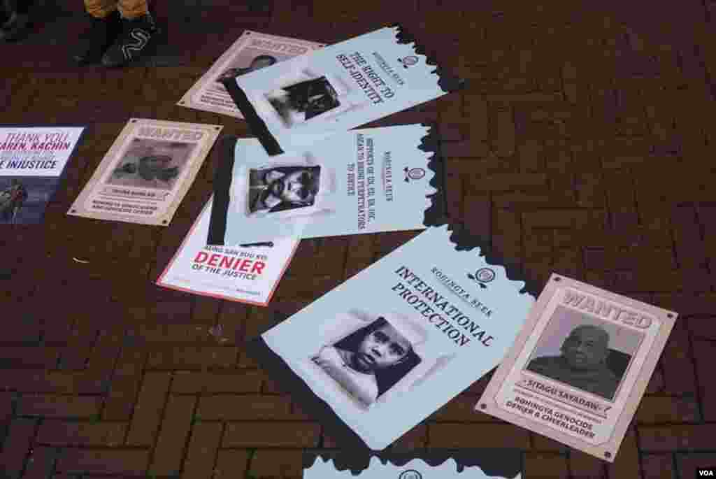 Kachin & Karen organizations joined protests with Rohingya groups . Around 100 people outside in total.