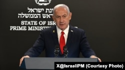 2025年8月10日,以色列总理本雅明·内塔尼亚胡在总理府举行外国媒体新闻发布会。