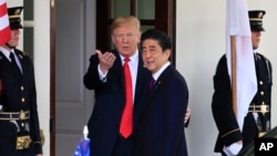 美国总统特朗普2018年6月7日于白宫欢迎日本首相安倍晋三。(资料图)