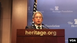 台湾外交部政务次长徐斯俭2019年6月12日在华盛顿智库传统基金会发表演说(美国之音锺辰芳拍摄)