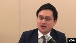 台湾驻美代表处政治组组长赵怡翔2019年1月17日参加全球台湾研究所座谈会(美国之音钟辰芳拍摄)