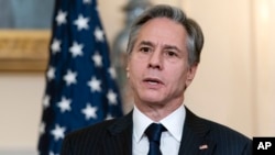 资料照片:美国国务卿布林肯在美国国务院发表讲话(2021年11月8日)