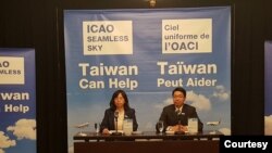 台湾民航局副局长何淑萍(左)与台湾驻加拿大代表陈文仪2019年9月23日在蒙特利尔举行记者会(驻加拿大台北经济文化代表处照片)