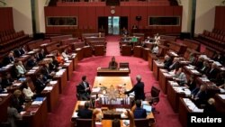 资料照:位于堪培拉的澳大利亚国会大厦参议院会议厅。