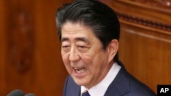资料照:日本首相安倍晋三在日本国会发表政策演讲。(2019年1月28日)