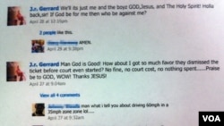 北卡罗来纳州达勒姆郡的居民莱斯特.杰拉德.帕金汉姆的脸书内容(courtesy of Durham County Clerk of Superior Court)