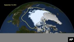 Bức ảnh của NASA cho thấy băng tuyết vào mùa hè ở Bắc cực và theo các khoa học gia biển băng đã thu nhỏ lại đến mức thấp nhất từ trước đến nay