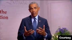 资料照片:美国前总统奥巴马2020年8月19日在民主党全国代表大会上发言(民主党全代会视频截图)