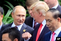 美国总统川普和俄罗斯总统普京等领导人在越南岘港出席亚太经合会峰会。(2017年11月17日)