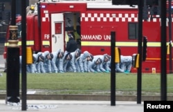 袭击事件后,伦敦警察检查议会广场的地面(2017年3月23日)