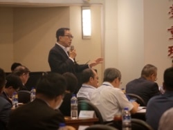 中国国民党中常委刘大贝6月19日痛斥两岸新论述向民进党靠拢。(美国之音黄丽玲摄)