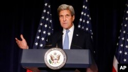 Tư liệu - Ảnh chụp ngày 22 tháng 09 năm 2016, Ngoại trưởng Hoa Kỳ ông John Kerry phát biểu tại New York. Bộ Ngoại giao cho hay Hoa Kỳ đã đình chỉ kênh liên lạc song phương với Nga về vấn đề Syria.