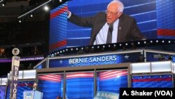 资料照:前民主党总统参选人桑德斯在费城民主党全国代表大会上发言。(2016年7月25日)