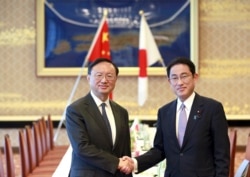 资料照:时任日本外相的岸田文雄2017年5月与中国国务委员杨洁篪会面。