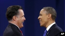 奥巴马和罗姆尼10月22日在最后一场总统候选人辩论中
