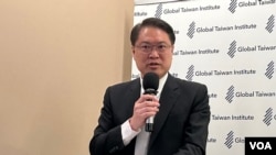 台湾执政党民主进步党秘书长林右昌在华盛顿智库全球台湾研究中心发表讲话。(2024年9月3日,美国之音锺辰芳拍摄)