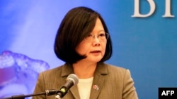 资料照片:台湾总统蔡英文在尼加拉瓜首都马那瓜对尼加拉瓜和台湾商界人士发表讲话。(2017年1月10日)