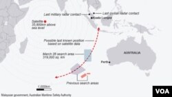 မလေးရှားလေယာဉ် MH 370 ရှာဖွေမှုပြမြေပုံ