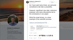 克里斯蒂安·安德森教授一则后来不见的推文的截图。