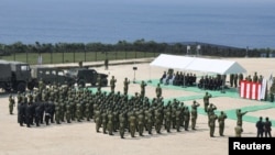 日本自卫队在冲绳县与那国岛设立的军事基地。(路透社资料图)