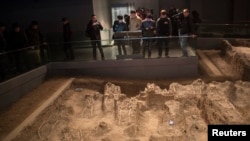 在南京大屠杀博物馆陈列着1937年南京大屠杀受害者的骨架