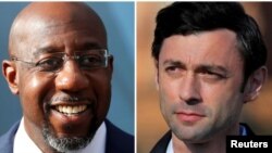Hai Thượng nghị sĩ tân cử thuộc đảng Dân chủ bang Georgia: Raphael Warnock (trái) và Jon Ossoff.